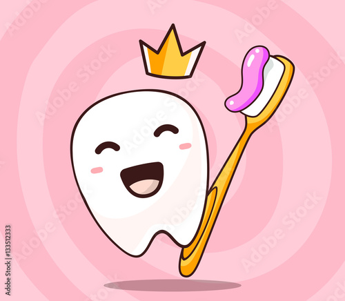 Vector illustration of smile white tooth with yellow crown and t
