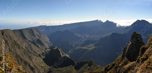Large View of Silaos Cirque of Reunion Island in the morning light