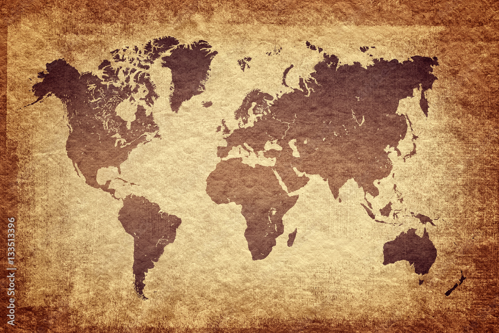 Fototapeta world map on grunge background, vintage look