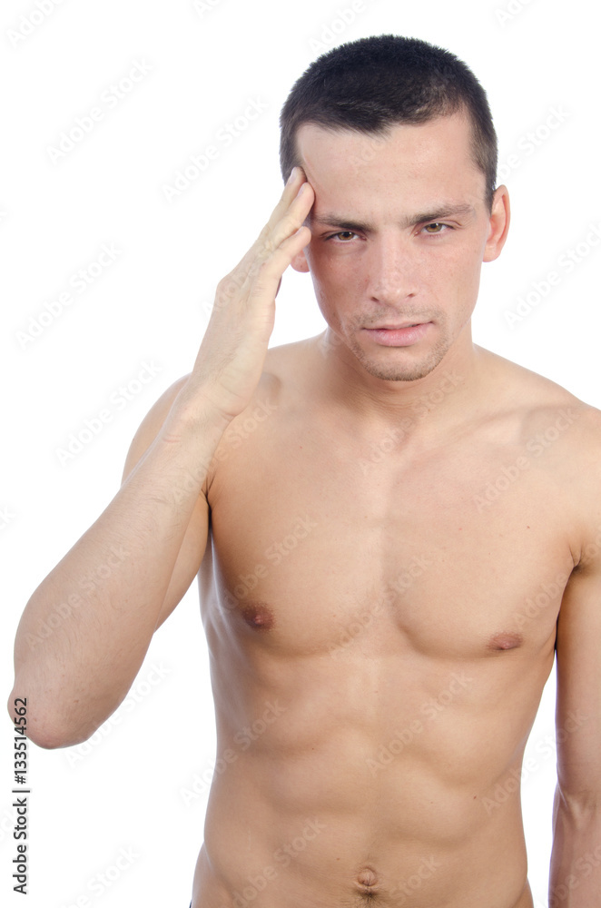 Young guy. Headache and migraine. Stress, work. Attractive young man with a pain in his head. Young guy. Headache and migraine. Stress, work. Attractive young man with a pain in his head.