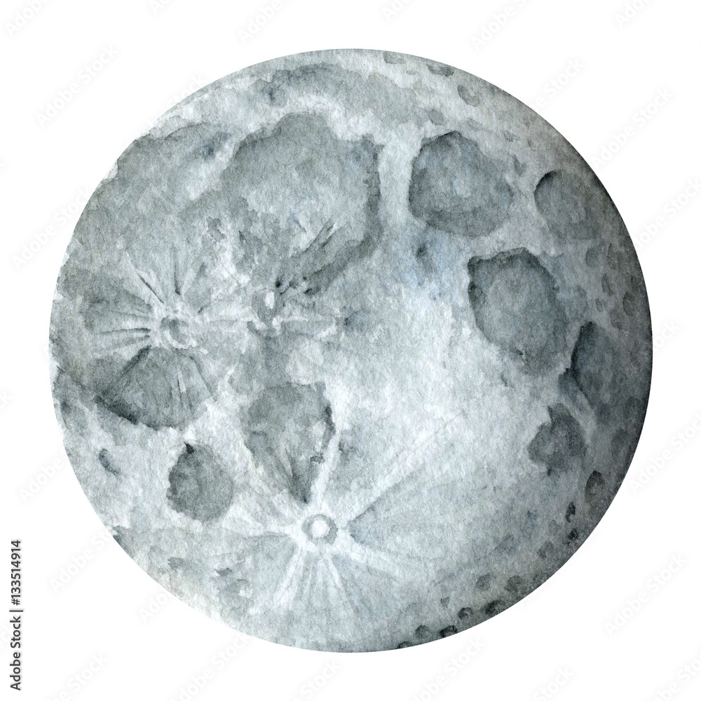 Solar System - Earth Satellite - Moon. Watercolor illustration. Solar System Planetes Solar System - Earth Satellite - Moon. Watercolor illustration. Solar System Planetes