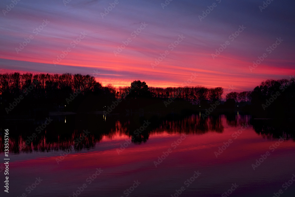 autumn sunset on a Belgian lake