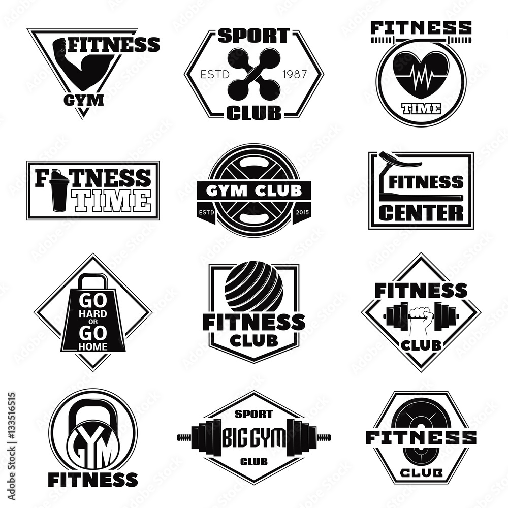 Obraz premium Monochrome Vector illustration of set of logos of the fitness. 