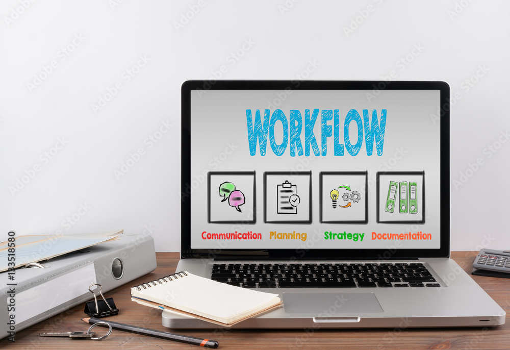 Workflow concept. Wooden office desk with a laptop. Workflow concept. Wooden office desk with a laptop.