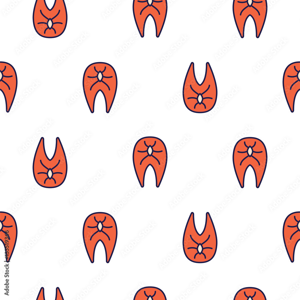 Salmon fish steak line icon seamless vector pattern. Salmon fish steak line icon seamless vector pattern.