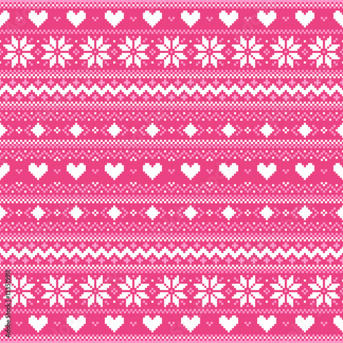 Abstract winter Valentine's Day vector background with hearts and snowflakes