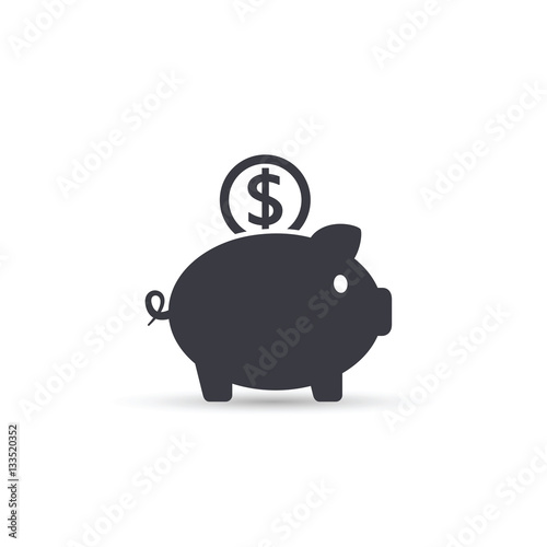 Piggy bank saving money icon.