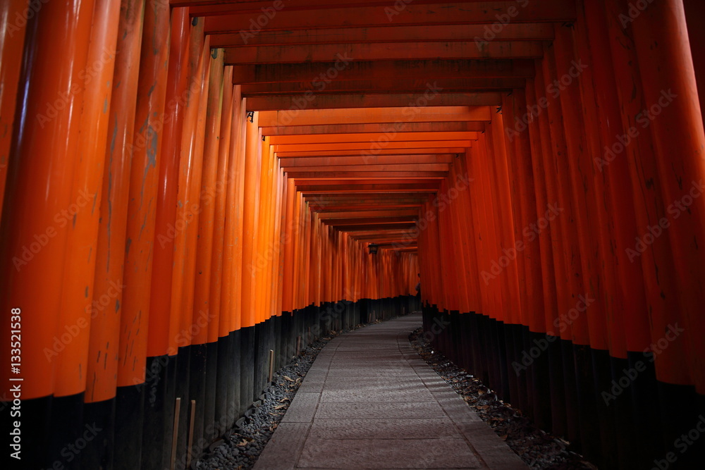 Fototapeta premium Red Tori Gate at Fushimi Inari Shrine in Kyoto , Japan