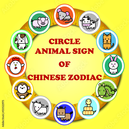 Circle animal sign of chinese zodiac fortune in asian culture