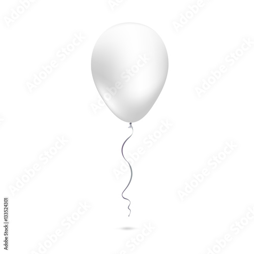 Inflatable air flying balloon isolated on white background. Close-up look at white balloon with reflects. Realistic 3D vector illustration