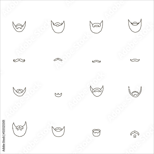 Men cartoon hairstyles with beards and mustache pictograms. Vector illustration  isolated hipsters  background.