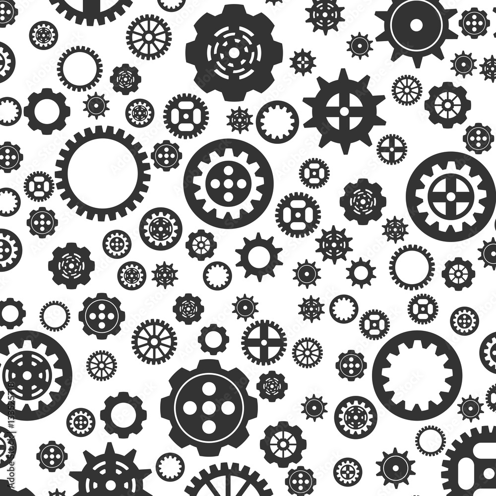 Gear wheel icon pattern on white background