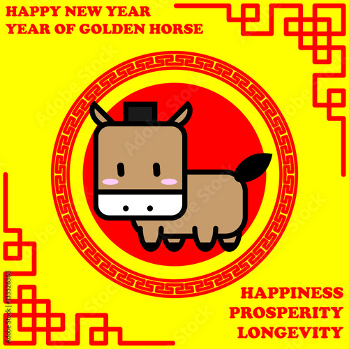 Happy new year of Golden Horse year on golden background and good word for life