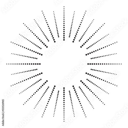 Dotted radial element. Graphic pattern of black dots on white backround. Vector EPS10.