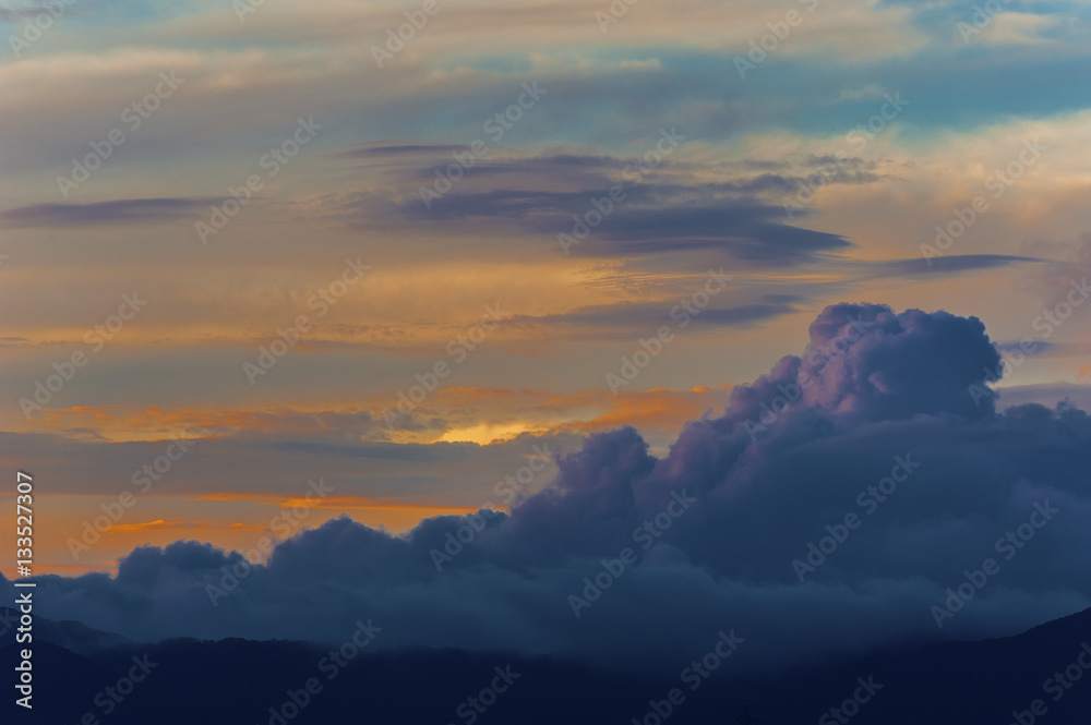 dramatic colorful cloud at sunset