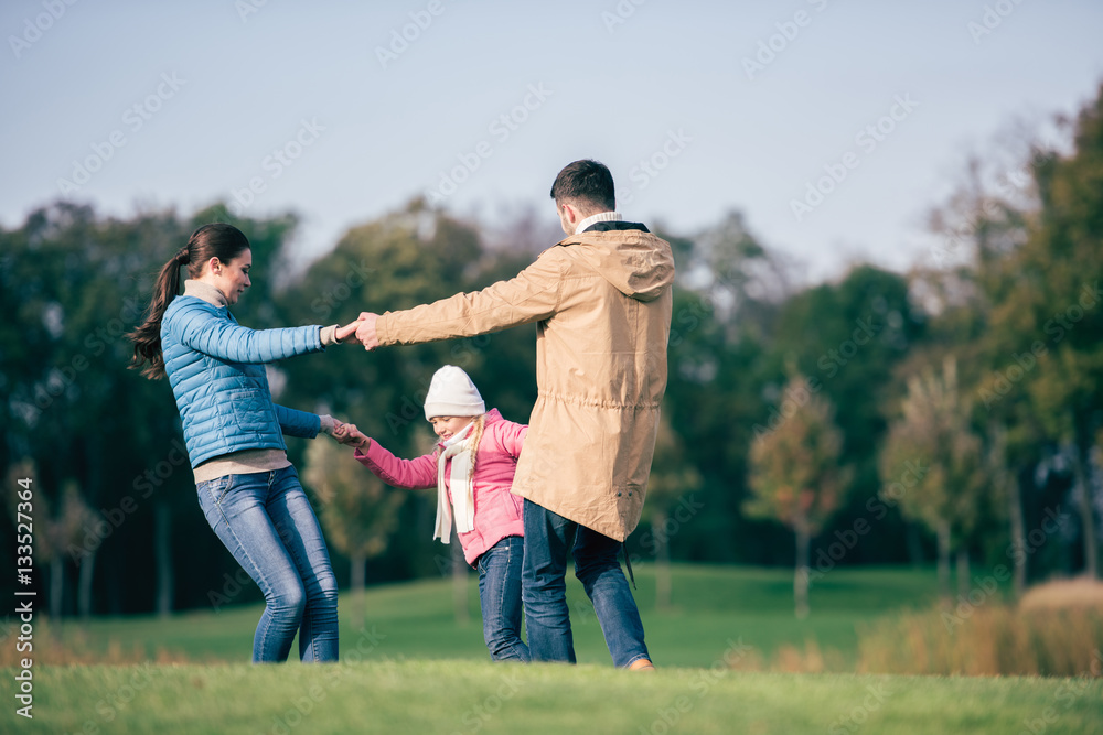 Happy family holding hands on meadow Happy family holding hands on meadow