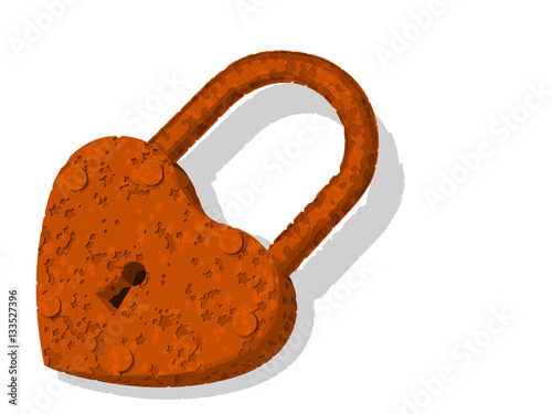Rusty heart padlock on transparent background
