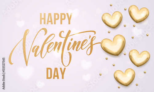Happy Valentine day golden hearts greeting card