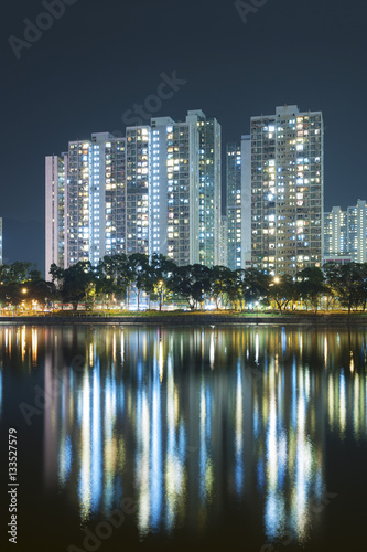 highrise Residential building in Hong Kong city at night