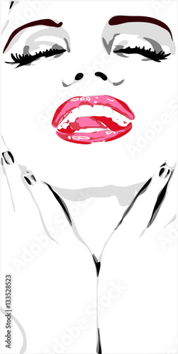 Tablou canvas Face of girl with red lips and nails like mere lin monroe