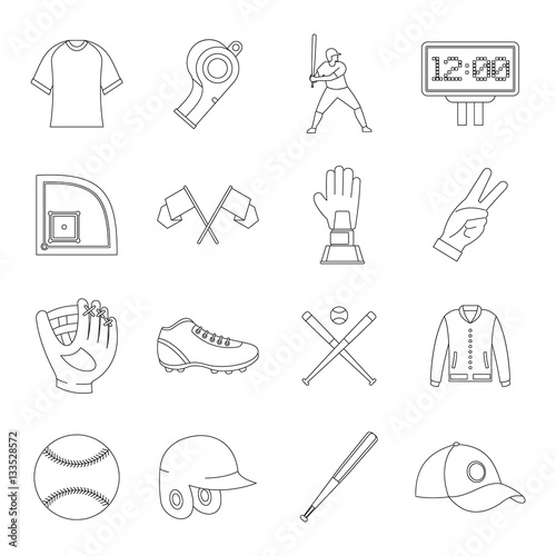 Baseball icons set, simple style