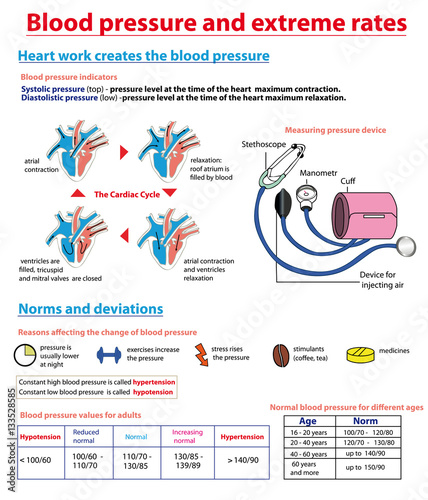 Blood pressure and extreme rates. Blood pressure education info graphic.