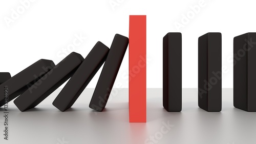 Falling Domino Row With Red Stop Piece On The Desk 3d render