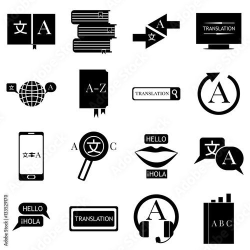 Translator profession icons set, simple style