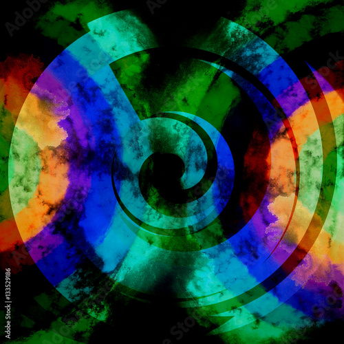 Abstract Psychedelic Dark Colors Green Blue Orange Background