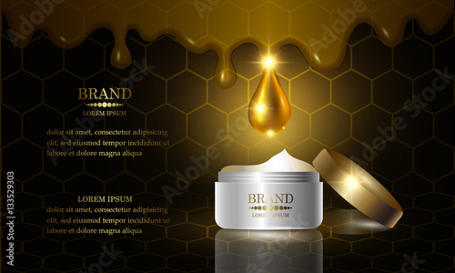 Cosmetics beauty series, premium Honey  Cream packaging for skin care. Template for design poster, placard, presentation, banners, cover, vector illustration.