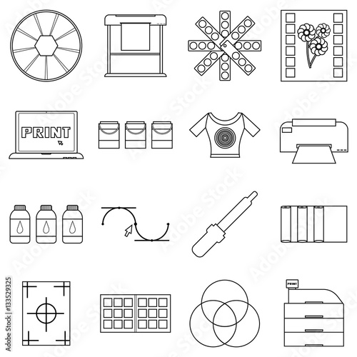 Print items icons set, outline style
