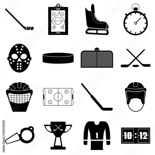 Hockey items icons set, simple style