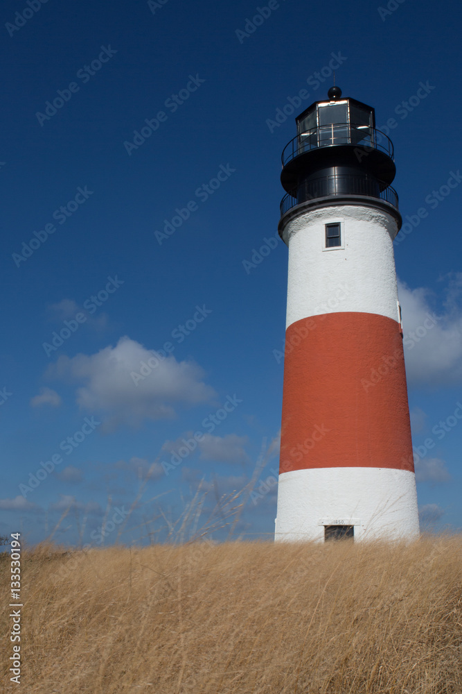 Sankaty Head Light lighthouse on Nantucket Island - through the nearby grasses