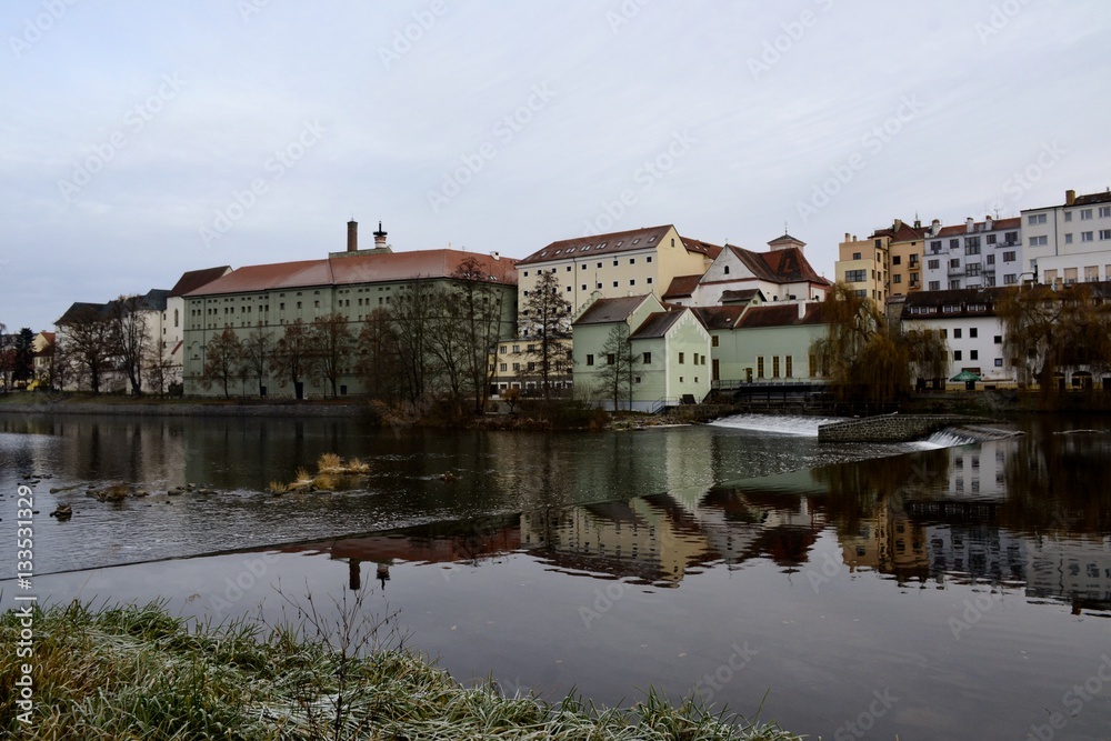 Architecture from Pisek with cloudy sky