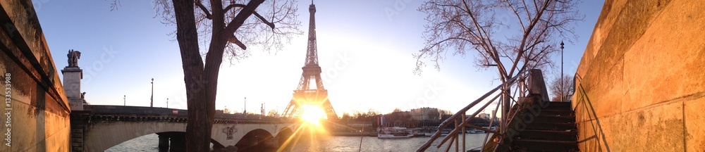 Eiffel tower gold panorama Paris France