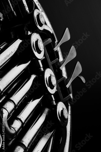 French horn, black and white