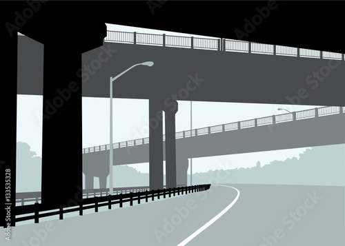 Silhouette illustration of highway overpass bridges in Hamilton, Ontario, Canada.