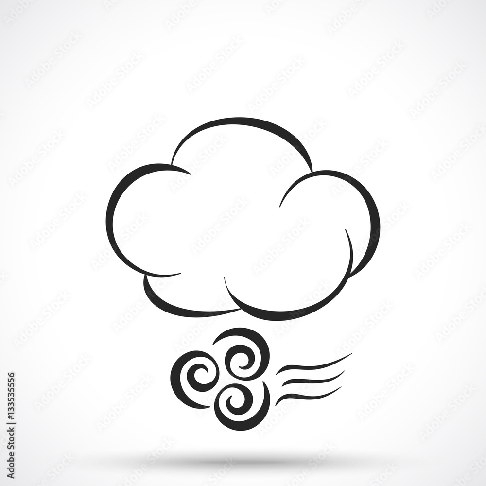 Weather icon. Cloud with wind isolated on white background. Wind symbol. Cloud symbol. Weather icon. Cloud with wind isolated on white background. Wind symbol. Cloud symbol.
