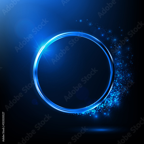 Abstract neon ring. Light effect. The whirlwind of shiny particles. Flashes of light on the Emerald Circle. Empty space for text. Vector illustration.