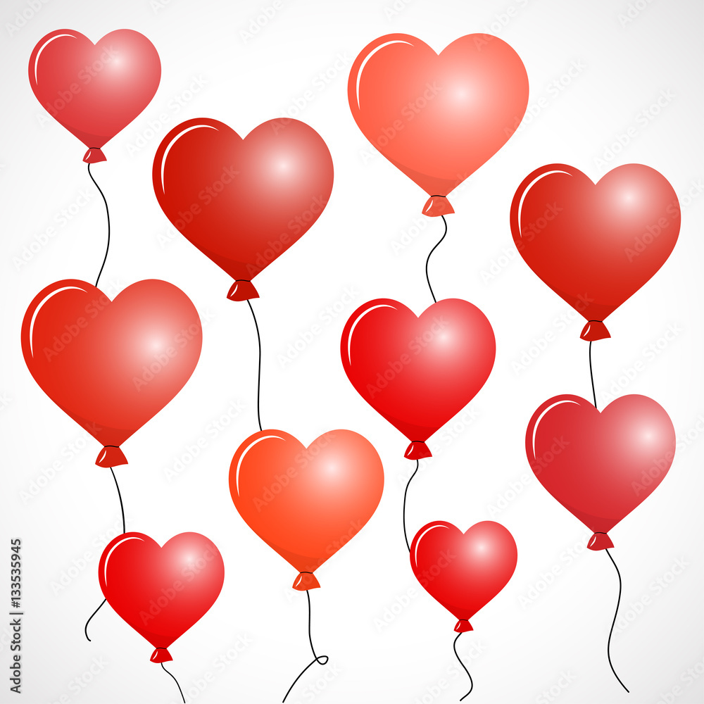 Flying Heart Balloons in various colors vector illustration
