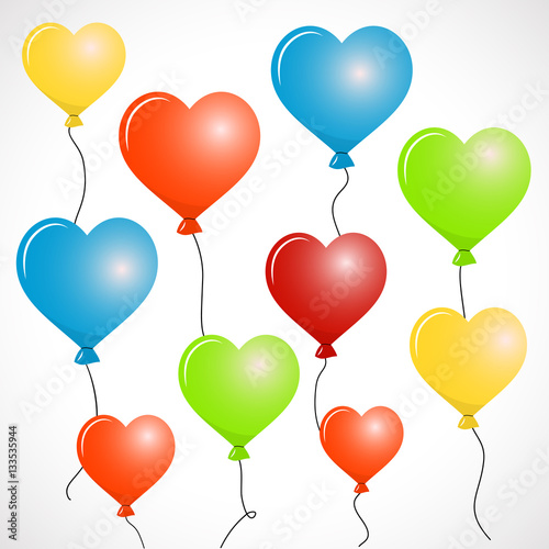 Flying Heart Balloons in various colors vector illustration
