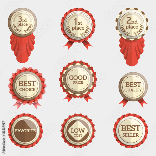 set of flat badges with text and ribbons.