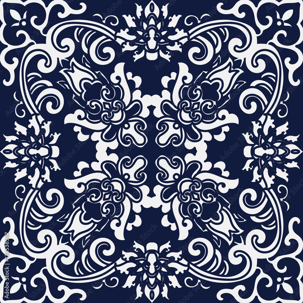 Seamless Blue Japanese Background Botanic Spiral Cross Flower Seamless Blue Japanese Background Botanic Spiral Cross Flower