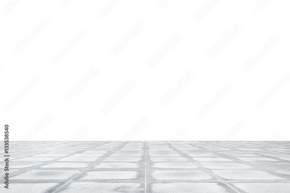 Perspective of concrete floor isolated on white background.
