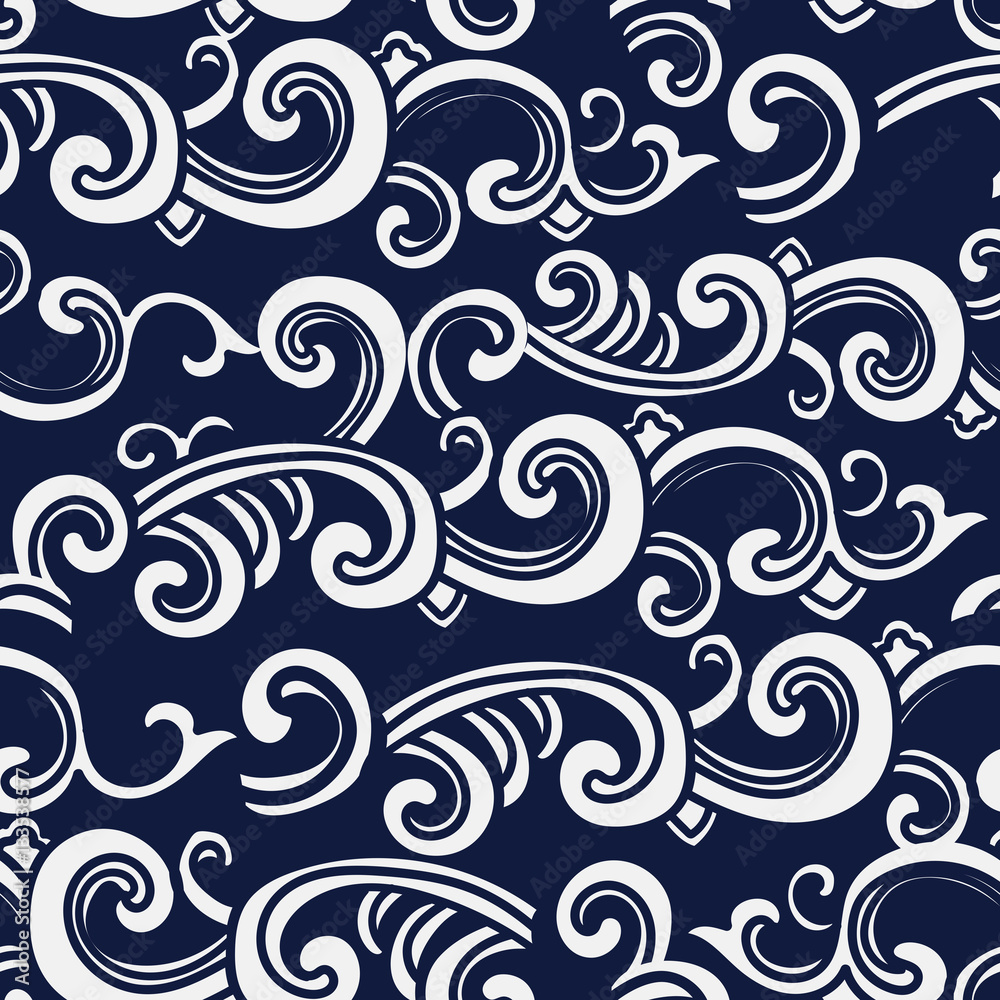 Seamless Blue Japanese Background Spiral Curve Wave Cross Seamless Blue Japanese Background Spiral Curve Wave Cross
