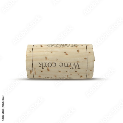 Wine Cork on white. Side view. 3D illustration