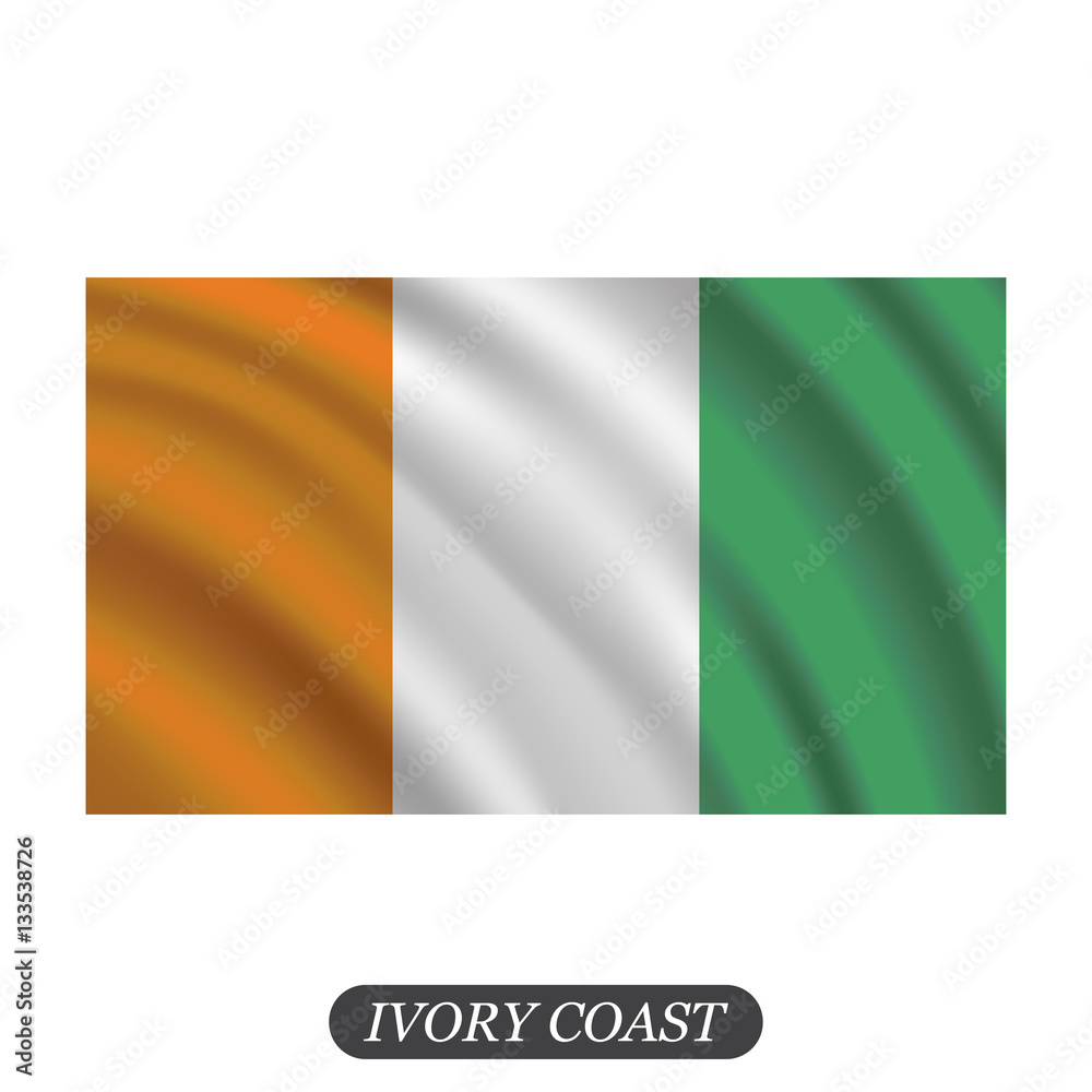Waving Ivory Coast flag on a white background. Vector illustration