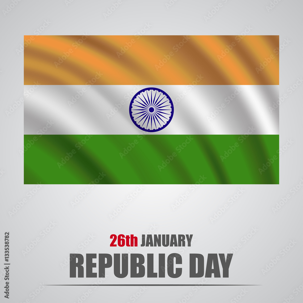 Obraz premium Republic Day India. Waving flag of India on a gray background
