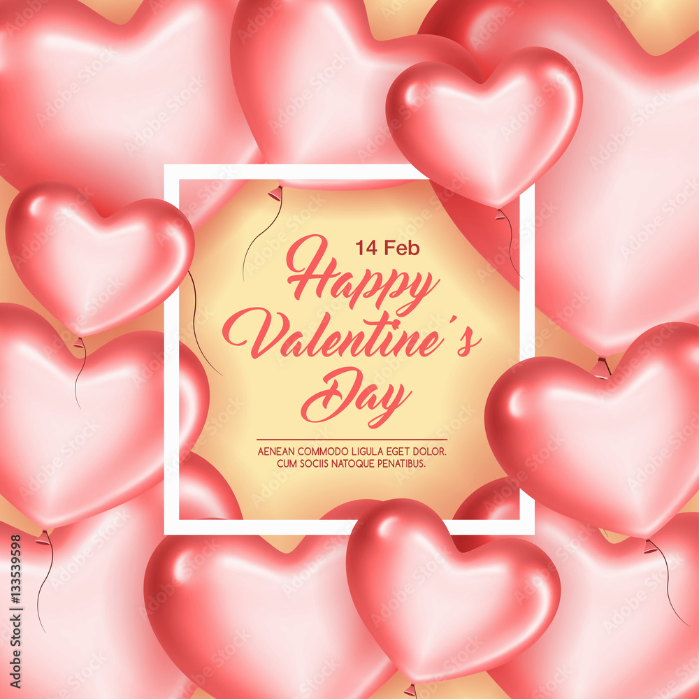 Card with frame and Pink hearts on Valentine's Day. Be my Valentine card concept.   Empty space for your text. Vector illustration.