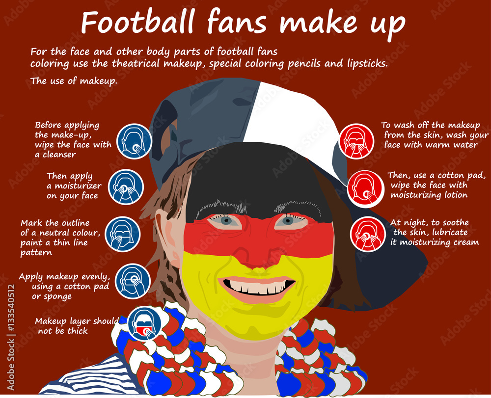 Germany football fan face. Football fans make up info graphic. Stock ...